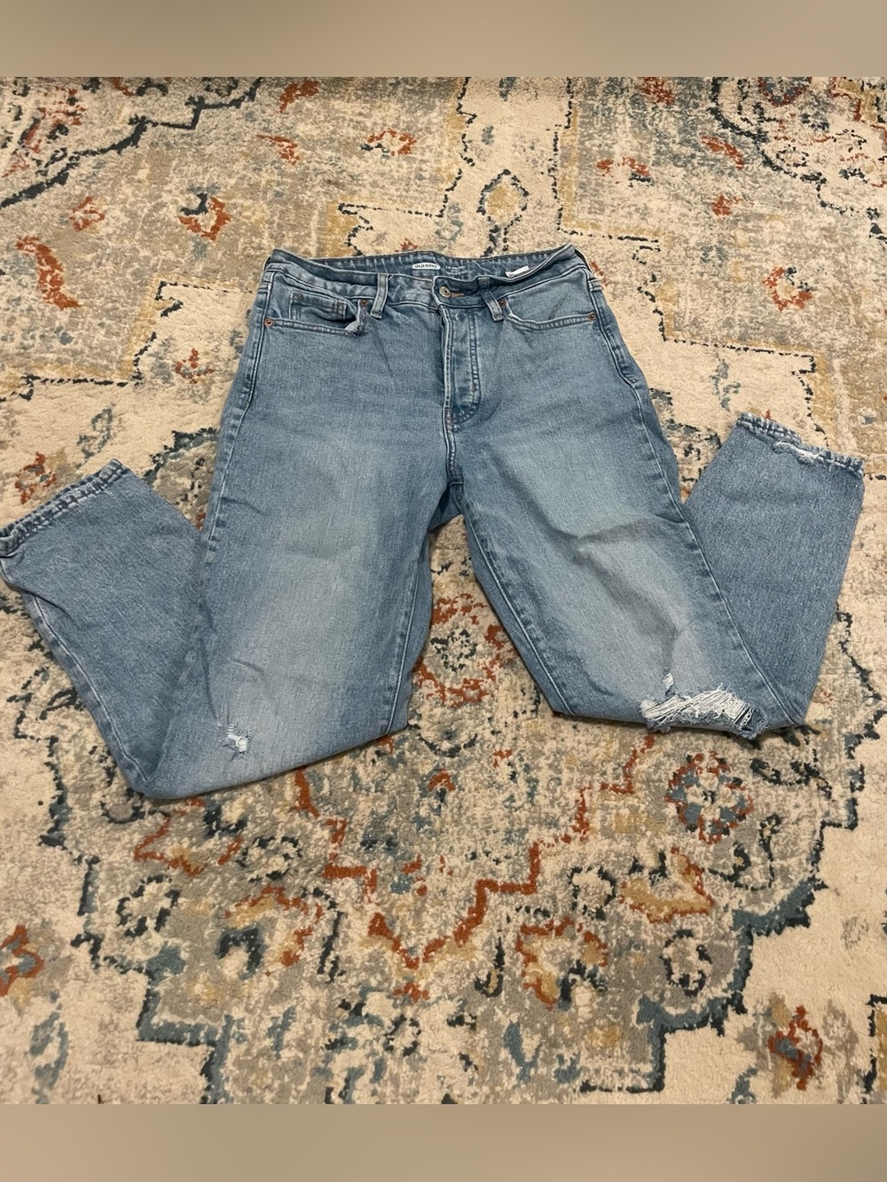 Old Navy Light Blue Boyfriend Jeans with Distressed Hem